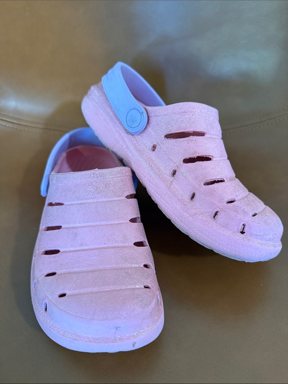 Rugged Shark Size 13 Pink Sparkle Slip-On Croc Shoes with Heel Strap